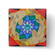 Koi Fish and Lotus Button