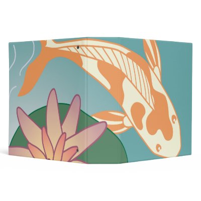 Pretty vector illustration of an orange koi and water lily with a blue 