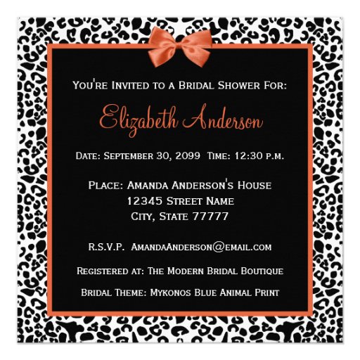 Koi Orange Gown Leopard PrintBridal Shower Invites