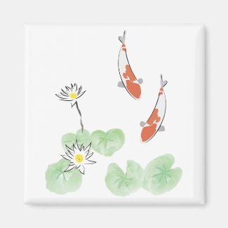 Koi Pond - White Background Square Magnet