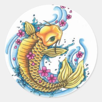 Koi with Cherry Blossoms Stickers