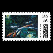 Koi with Water Lilies stamps