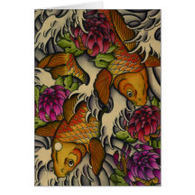 Kois and Chrysanthemums Greeting Cards