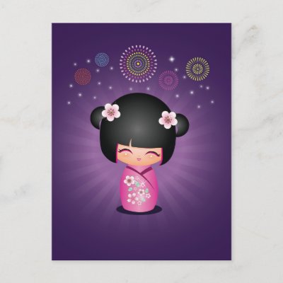 Kokeshi Cutie Fireworks Postcard