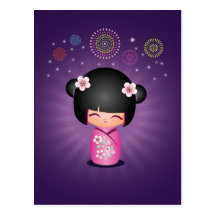 Kokeshi Cutie Fireworks Postcard