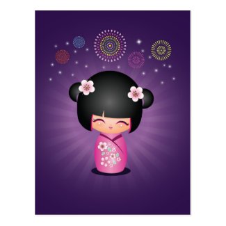 Kokeshi Cutie Fireworks Postcard