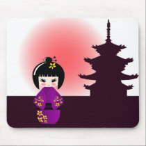 Kokeshi doll and japanese temple mousepads