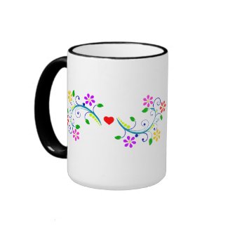Kokeshi Doll and Pretty Floral Design Tea Cup mug