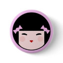 Kokeshi Doll Face Button Badges