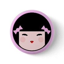 Kokeshi Doll Face Button Badges by megakawaii Kokeshi Doll Face Button Badges