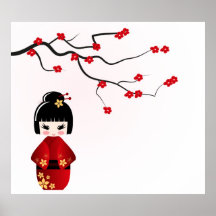 Kokeshi doll under sakura branch poster