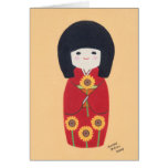 Kokeshi Doll with Sunflower Greeting Card