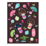 Kokeshi Pattern Postcard