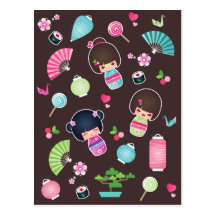 Kokeshi Pattern Postcard
