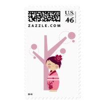 Kokeshi Sakura & Cherry Tree Postage stamps