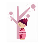 Kokeshi Sakura & Cherry Tree Postcard postcards