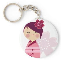 Kokeshi Sakura Close Up Keychain