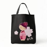 kokeshi_sakura_grocery_tote_bag