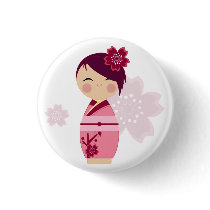 Kokeshi Sakura Pin buttons