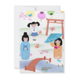 Kokeshi Style Girls Cards Invitations 4.5"x6.25"