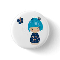 Kokeshi Triplet - Blue Pin buttons
