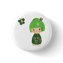 Kokeshi Triplet -- Green Pin buttons