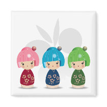 Kokeshi Triplets Magnet