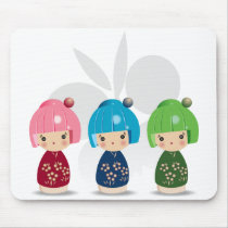 Kokeshi Triplets Mouse Pad