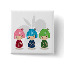 Kokeshi Triplets wButterfly BKGD Pins