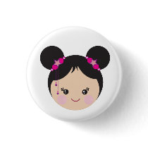 Kokeshi with Buns Pin buttons