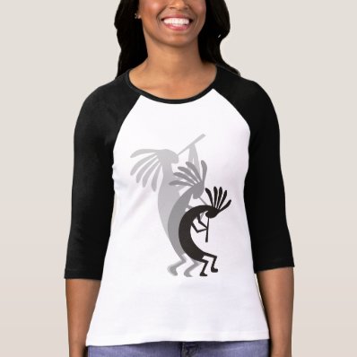 Kokopelli Gets Down Music Lady Black/White Raglan Tee Shirts