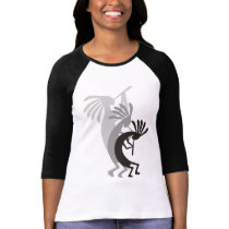 Kokopelli Gets Down Music Lady Black/White Raglan Tshirts