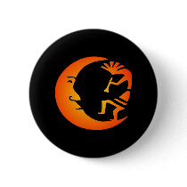 Kokopelli Moon-Black Pinback Buttons