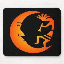 Kokopelli Moon-Black Mouse Pads