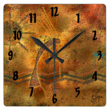 Kokopelli Rock Art Square Wallclocks