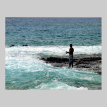 Kona shoreline man fishing posters