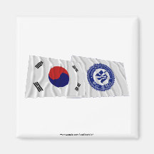 Korea and Pusan Waving Flags Magnets