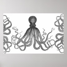 Kraken - Black Giant Octopus / Cthulu Print
