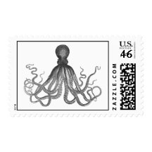 Kraken - Black Giant Octopus / Cthulu Stamp