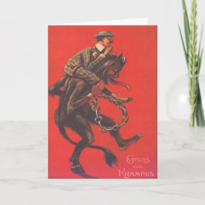 Krampus Abducting Adult Greeting Cards