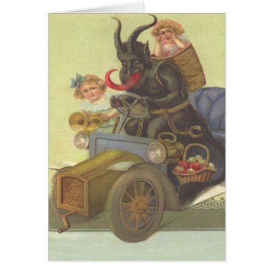 Krampus Obducting Little Girls In Car Card