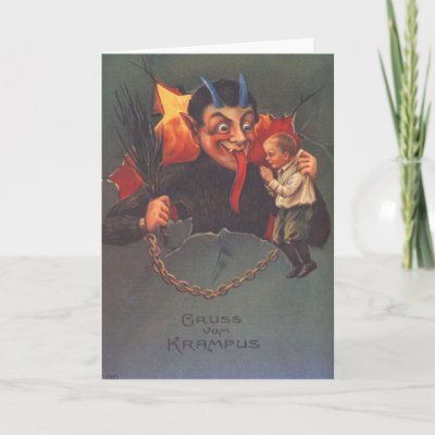 Krampus Punishing Child Greeting Cards