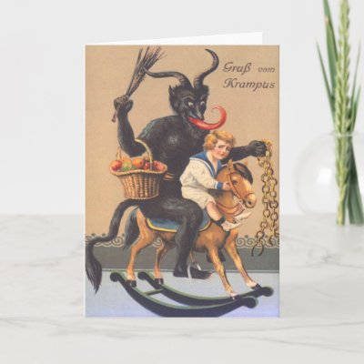 Krampus Riding Hobbyhorse With Boy Card