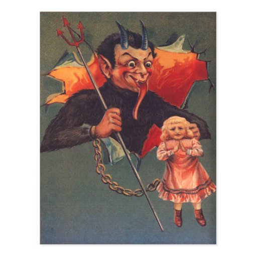 Krampus With Girl & Pitchfork Postcard Zazzle