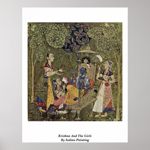 Krishna And The Girls By Indian Painting Poster