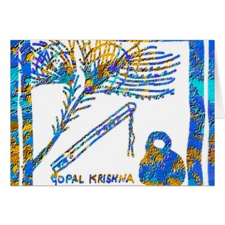 Krishna - Flute, Peacock Feather n Buttermilk card