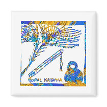 Krishna - Flute, Peacock Feather n Buttermilk magnets