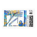 Krishna - Flute, Peacock Feather n Buttermilk Postage Stamp
