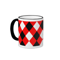 KRW Argyle Red White Black mugs by KRWDesigns KRW Argyle Red White Black mugs