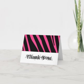 KRW Black Pink Zebra Thank You Note card
